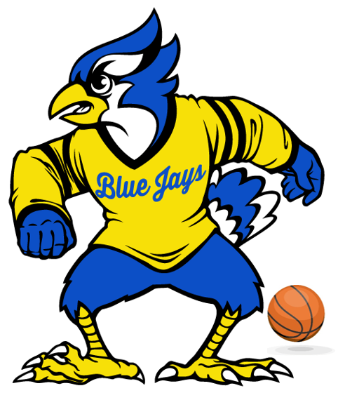 Jewell Bluejay with a basketball