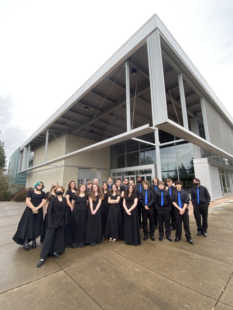 Jewell H.S. Band Standing outside of the performance hall at Clackamas Community College