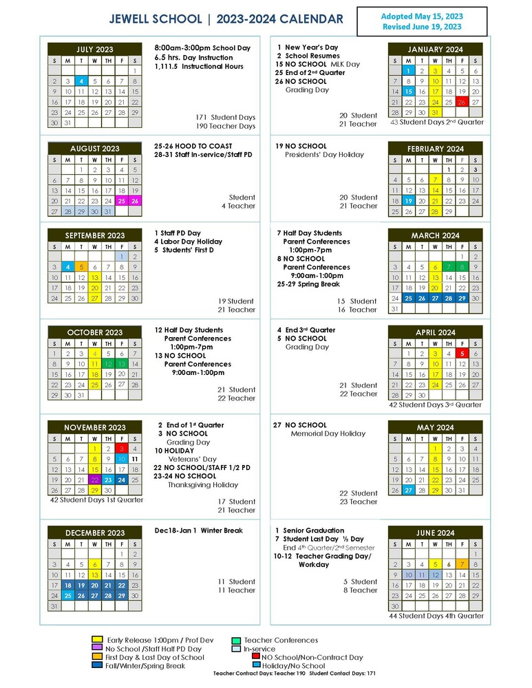 Jewell School District Calendar