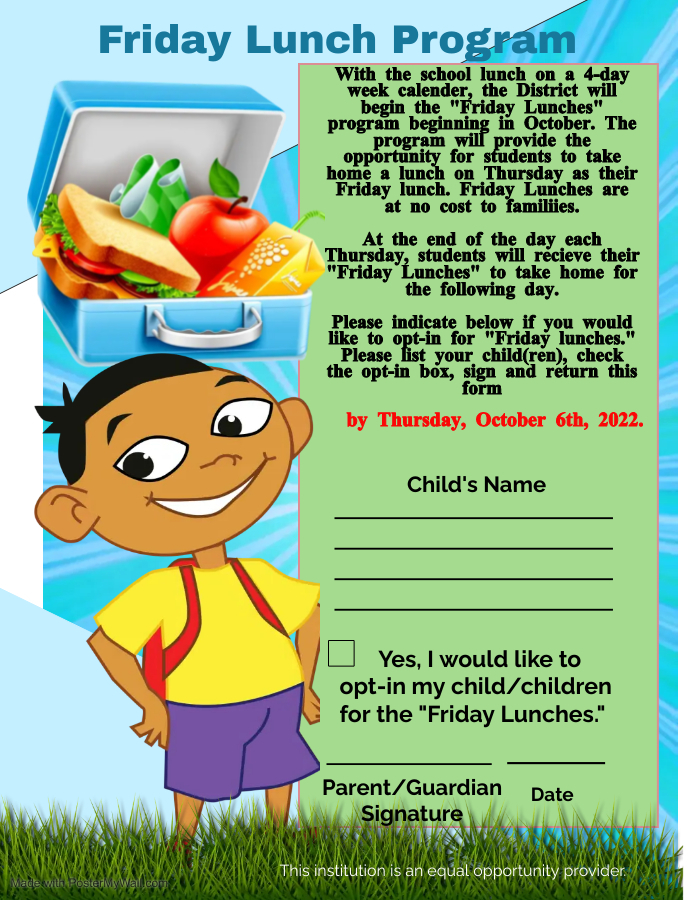 Jewell School Lunch Program Flyer