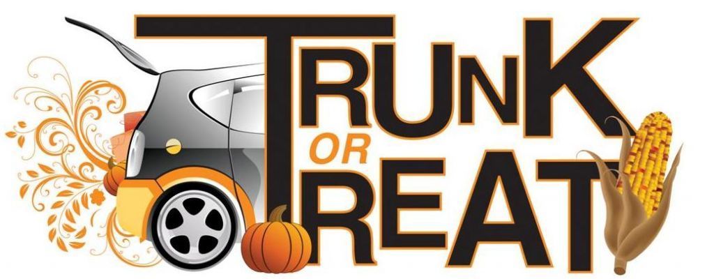 Trunk-or-Treat Picture with Fall picture items (Pumpkins, corn and orange/yellow colors) present.